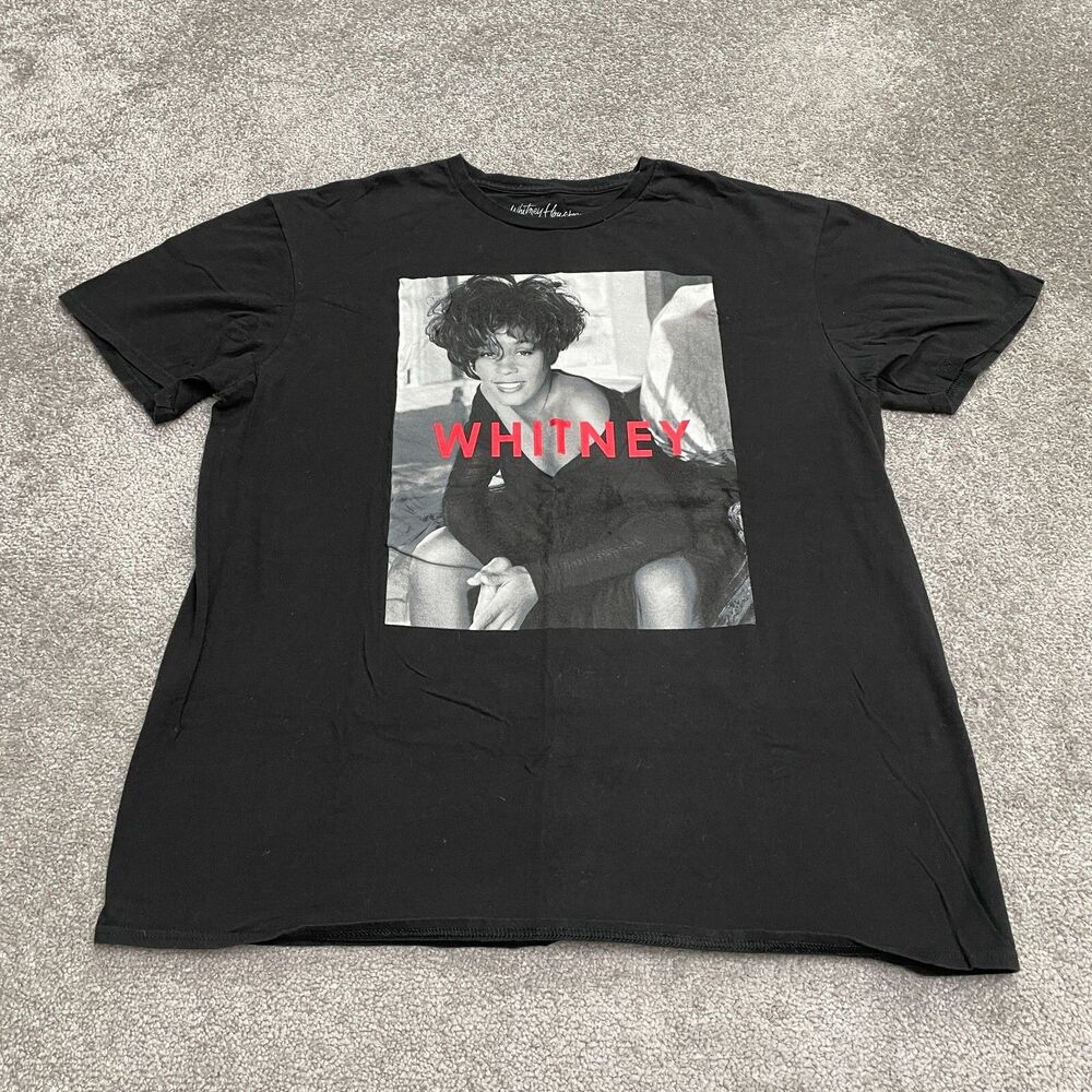 Whitney Houston Graphic T-Shirt Unisex Adult XL Black Crew Neck Cotton Music Tee